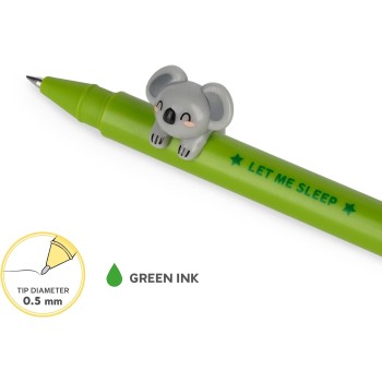 Legami Gel Pen With Decorative Animal, Avoid Rolling, Green Ink, Removable And Recombinable Animal, 0.5 Mm Tip, Koala Theme CPP0