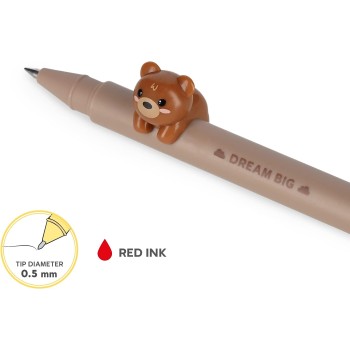 Legami Gel Pen With Decorative Animal, Avoid Rolling, Red Ink, Removable And Recombinable Animal, 0.5 Mm Tip, Teddy Bear CPP0003