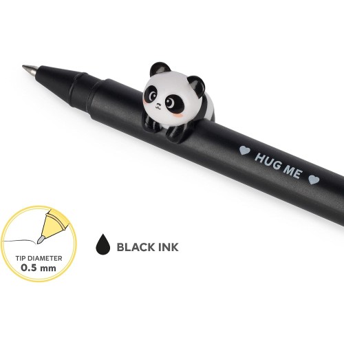 Legami Gel Pen With Decorative Animal, Avoid Rolling, Black Ink, Removable And Recombinable Animal, 0.5 Mm Tip, Panda Theme CPP0
