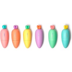 Legami Set Of 6 Mini Highlighters, Carrate Team, Carrot Shaped Highlighters And Erasable Gel Pen, Ball On End To Remove Ink HC00