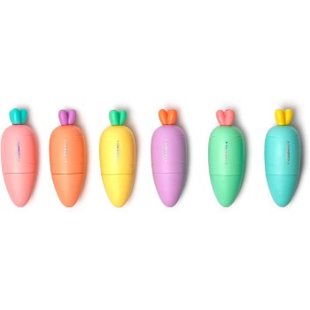 Legami Set Of 6 Mini Highlighters, Carrate Team, Carrot Shaped Highlighters And Erasable Gel Pen, Ball On End To Remove Ink HC00