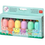 Legami Set Of 6 Mini Highlighters, Carrate Team, Carrot Shaped Highlighters And Erasable Gel Pen, Ball On End To Remove Ink HC00