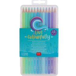 Legami Set Of 12 Colored Pencils, Soft And Resistant Lead, Excellent Sharpenability, Case Included, 0.6 X 15.2 Cm, Ocean Palette