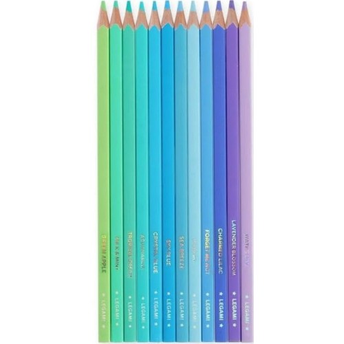 Legami Set Of 12 Colored Pencils, Soft And Resistant Lead, Excellent Sharpenability, Case Included, 0.6 X 15.2 Cm, Ocean Palette