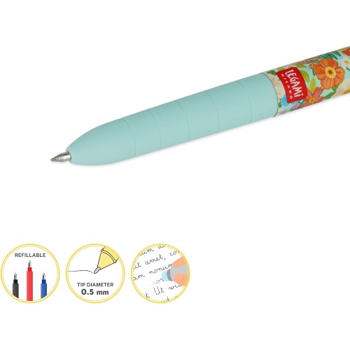 Legami Extinguished Gel Writer, 3 Colors, Refillable, Ergonomic Handle, Diameter 0.5 Mm, Topic Flowers TEP0002 8051128758092