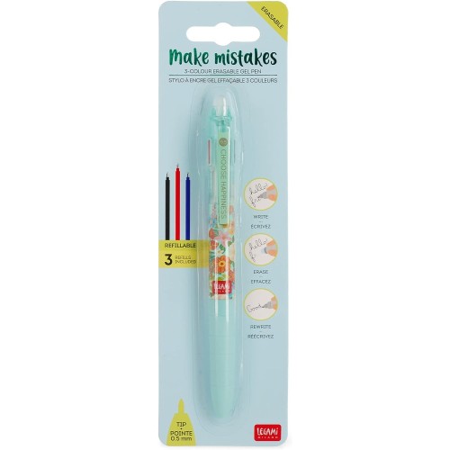 Legami Extinguished Gel Writer, 3 Colors, Refillable, Ergonomic Handle, Diameter 0.5 Mm, Topic Flowers TEP0002 8051128758092