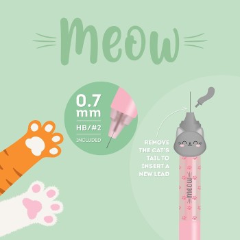 Legami Pressure Pencil, Meow, O 1.2 Cm, 1 Mine 0.7 Mm Hb Including Ergonomic Silicone Handle, Precise Writing MEPE0001 805411762