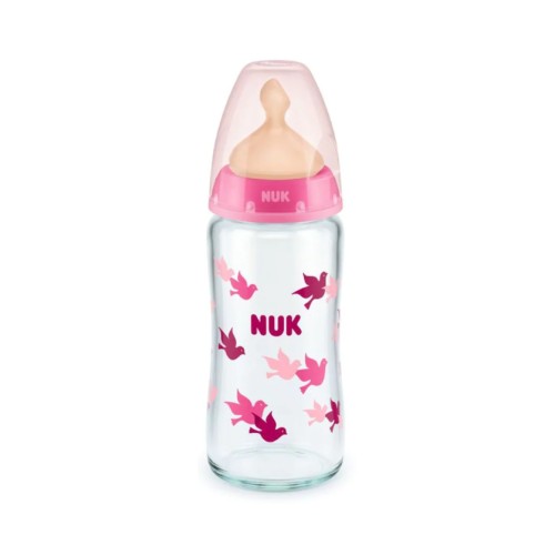 NUK Γυάλινο Μπιμπερό First Choice Plus Temperature Control Κατά Των Κολικών Με Θηλή Καουτσούκ 0-6M 240Ml 1Τμχ. 10745122 40086003