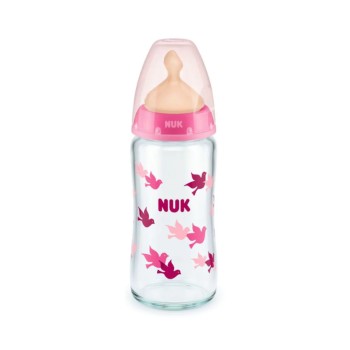 NUK First Choice Plus Temperature Control Anti-Colic Glass Baby Bottle With Rubber Nipple 0-6M 240Ml 1Pc. 10745122 4008600382386