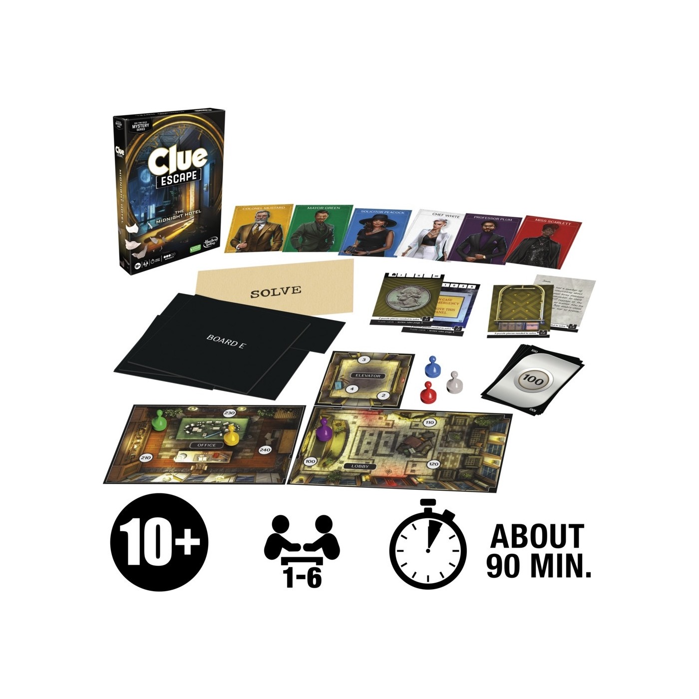 Hasbro Gaming Cluedo Escape : Midnight Hotel, jeu d'enquête façon Escape Game à usage unique, 1 à 6 joueurs, jeu d'enquête coopératif (version française