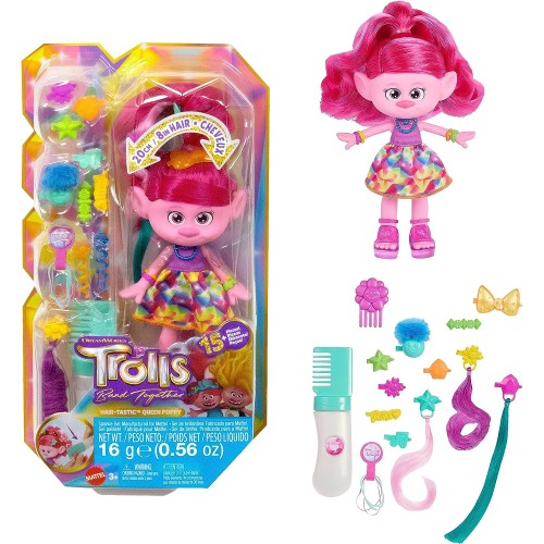 Mattel Dreamworks Trolls Together Strong-Hair-Talen Queen Πόπη Φανταστικά Μαλλιά 15+ Αξεσουάρ Χτένα Glitter HNF25 194735138708