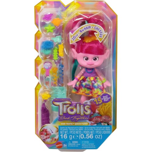 Mattel Dreamworks Trolls Together Strong-Hair-Talen Queen Πόπη Φανταστικά Μαλλιά 15+ Αξεσουάρ Χτένα Glitter HNF25 194735138708