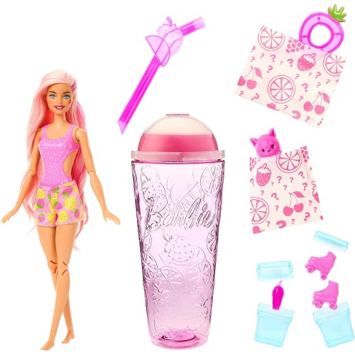 Mattel Barbie Pop Reveal Fruit Series Doll, Strawberry Lime Design With 8 Surprises, Including Pets And Accessories, Mucus HNW41