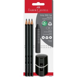Faber-Castell 3 Μολύβια Grip HB Με Τριπλή Ξύστρα Και Γόμα Μαύρα 580024 4005405800244