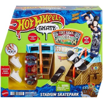 Mattel Hot Wheels Skate Stadium Playset Designed With Tony Hawk, 1 Exclusive Fingerboard And Pair Of Skate Shoes, With Storage  