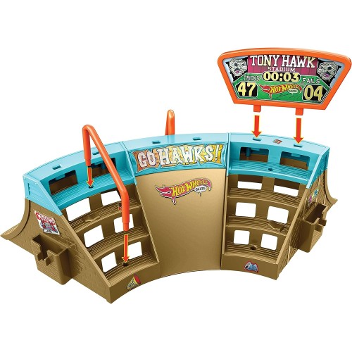Mattel Hot Wheels Skate Stadium Playset Designed With Tony Hawk, 1 Exclusive Fingerboard And Pair Of Skate Shoes, With Storage  