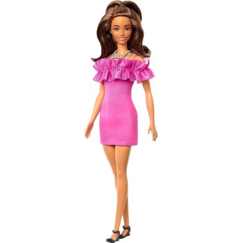 Mattel Barbie Fashionista Doll - Pink Ruffle Sleeves Dress FBR37 / HRH15 194735176724