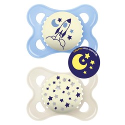MAM Original Night Silicone Pacifier 2-6 Months Blue/Transparent 2 Pieces 110SB 9001616832185