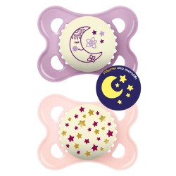 MAM Original Night Silicone Pacifier 2-6 Months Purple/Pink 2 Pieces 110SG 9001616832192