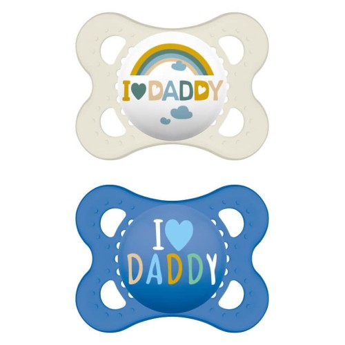 MAM Pacifier I Love Daddy Silicone 2-6 Months Blue/Transparent 2 Pieces 115SB1 9001616832215