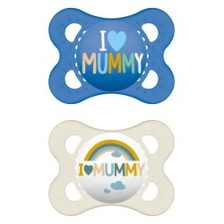 MAM Πιπίλα Ι Love Mummy Σιλικόνης 2-6 Μηνών Μπλε/Διάφανη 2 Τεμάχια 115SB2 9001616832222