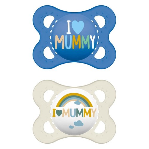 MAM I Love Mummy Silicone Pacifier 2-6 Months Blue/Transparent 2 Pieces 115SB2 9001616832222
