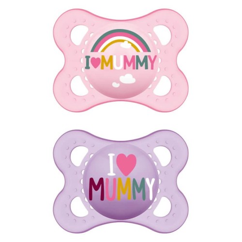 MAM I Love Mummy Silicone Pacifier 2-6 Months Purple/Pink 2 Pieces 115SG1 9001616832239