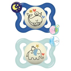 MAM Supreme Night Silicone Pacifier 2-6 Months Better Together Collection Blue/Blue 2 Pieces 148SB 9001616832871
