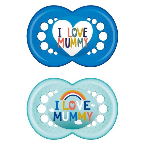 MAM I Love Mummy Silicone Pacifier 6-16 Months Turquoise/Blue 2 Pieces 170SB2 9001616832413