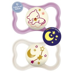 MAM Air Night Silicone Pacifier 6-16 Months Purple/Beige 2 Pieces 217SG 9001616832574