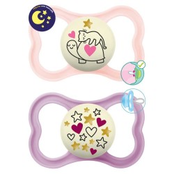 MAM Supreme Night Silicone Pacifier 6-16 Months Better Together Collection Pink/Purple 2 Pieces 248SG 9001616832949