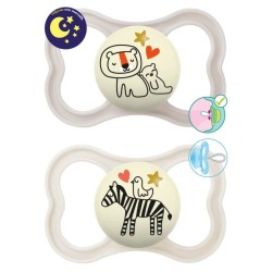 MAM Supreme Night Silicone Pacifier 6-16 Months Better Together Collection Cream/Grey 2 Pieces 248SU 9001616832956