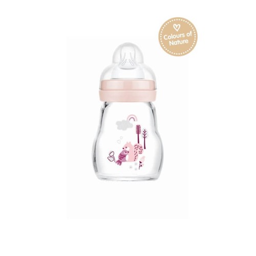 MAM Feel Good Glass Baby Bottle 170Ml Forest Collection Pink 372SG 9001616833472