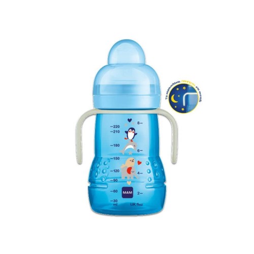 MAM Μπιμπερό Μετάβασης Trainer  Night 220Ml Μπλε 451B 9001616833588