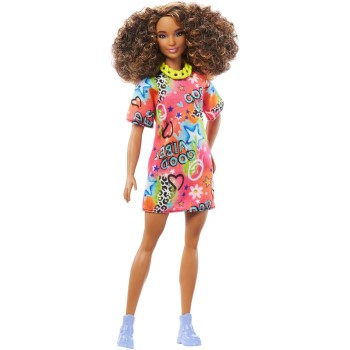 Mattel Barbie Fashionistas Doll 201 With Athletic Body Fashionista - Good Vibes T-Shirt Dress FBR37 / HPF77 194735157471