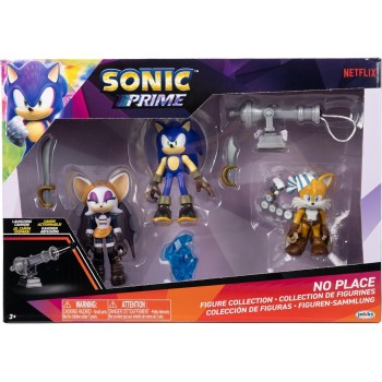 JAKKS PACIFIC Sonic Prime Collectible Figures No Place 3-Inch Mini Figure 3-Pack [Sonic, Sails Tails & Batten Rouge With Blue Sh