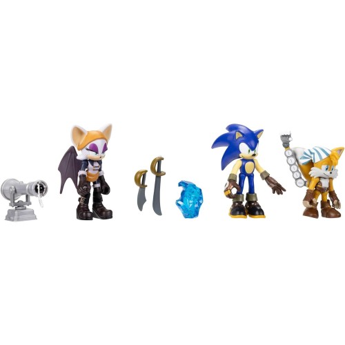 JAKKS PACIFIC Sonic Prime Collectible Figures No Place 3-Inch Mini Figure 3-Pack [Sonic, Sails Tails & Batten Rouge With Blue Sh