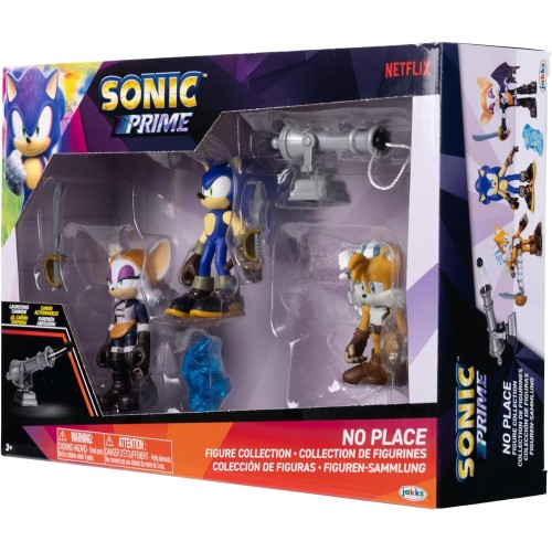 JAKKS PACIFIC Sonic Prime Collectible Figures No Place 3-Inch Mini Figure 3-Pack [Sonic, Sails Tails & Batten Rouge With Blue Sh
