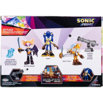 JAKKS PACIFIC Sonic Prime Collectible Figures No Place 3-Inch Mini Figure 3-Pack [Sonic, Sails Tails & Batten Rouge With Blue Sh