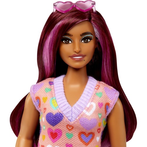 Mattel Barbie Fashionistas Doll 207 With A Heart-Print Sweater Dress, Sunglasses And Platform Shoes FBR37 / HJT04 194735094240