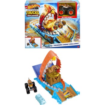 Mattel Hot Wheels Monster Trucks Tiger Shark Hw Monster Trucks Race Challenge Playset HNB87 / HTP17 194735195435