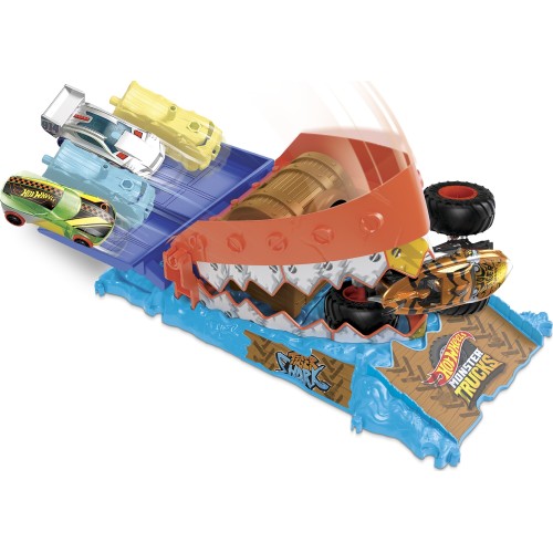Mattel Hot Wheels Monster Trucks Tiger Shark Hw Monster Trucks Race Challenge Playset HNB87 / HTP17 194735195435