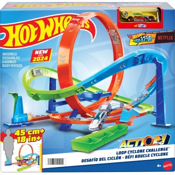 Mattel Hot Wheels Toy Car Track Set, Action Loop Cyclone Challenge 2 Ways to Play and Easy Storage, With 1:64 Scale HTK16 194735