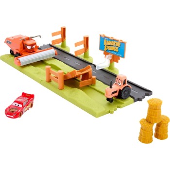 Mattel Disney And Pixar Cars Playset With 3 Toy Vehicles 2 Ways To Play, Frank Escape Stunt Race Includes Lightning Mcqueen HRX4