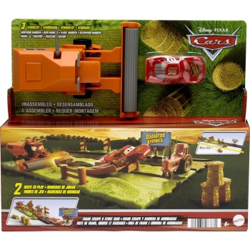Mattel Disney And Pixar Cars Playset With 3 Toy Vehicles 2 Ways To Play, Frank Escape Stunt Race Includes Lightning Mcqueen HRX4