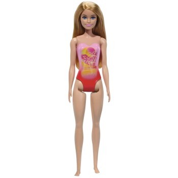 Mattel Beach Barbie Doll With Blond Hair Wearing Pink Palm Tree-Print Swimsuit DWJ99 / HPV19 194735168019