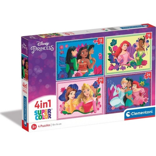 Clementoni Childrens Puzzle 4 In 1 Supercolor Disney Princesses 12-16 ...