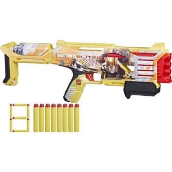 Hasbro Nerf Elite 2.0 Transformers Bumblebee Dart Blaster, 8 Elite Darts, Pump Action, Toy Foam Blasters for 8 Year Old Boys and
