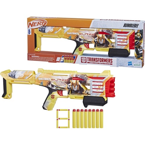 Hasbro Nerf Elite 2.0 Transformers Bumblebee Dart Blaster, 8 Elite Darts, Pump Action, Toy Foam Blasters for 8 Year Old Boys and