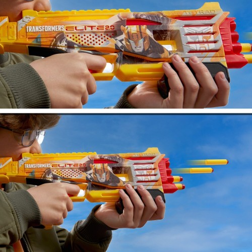 Hasbro Nerf Elite 2.0 Transformers Bumblebee Dart Blaster, 8 Elite Darts, Pump Action, Toy Foam Blasters for 8 Year Old Boys and